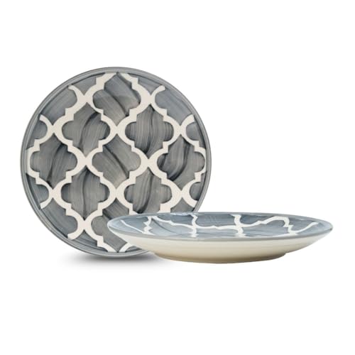 Image of Ash Grey Ceramic Round Plates - Set of 2 (8.07 inch) | Microwave, Oven & Dishwasher Safe | Perfect for Dessert, Salad & Small Meals | Elegant Porcelain Dish | Ideal for Gifting