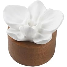 Essential Oil Passive Flower Diffuser with Wooden Base Non-Electric Porcelain Aromatherapy Diffusers for Small Mini Room, Desk Decorative