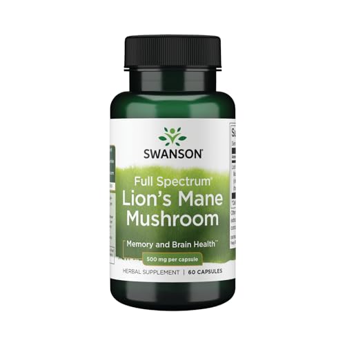 Swanson Lion's Mane Mushroom Capsules - 500 mg Each, 60 Capsules - Herbal Supplement Supporting Cognitive Function