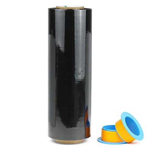 Image of BOMEI PACK 1 Pack 1200ft Industrial Black Stretch Wrap Film 70 Gauge 15 inch with 3inch Plastic Rolling Handles for Pallet Wrap, Durable Self-Adhering Packing, Moving, Heavy Duty Shrink Film
