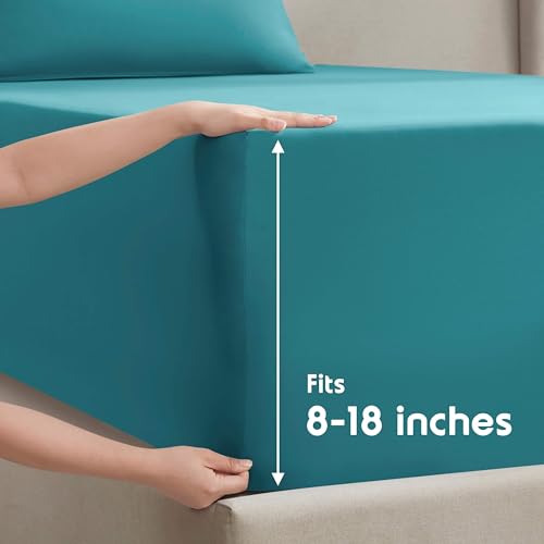 Image of Nestl Twin XL Bed Sheet Set - Teal - 3-Piece Deep Pocket | Instantly Soft, Night-One Ready (No Wash Required). Fits 16-Inch Deep Pockets, 360-Degree Elastic Grip