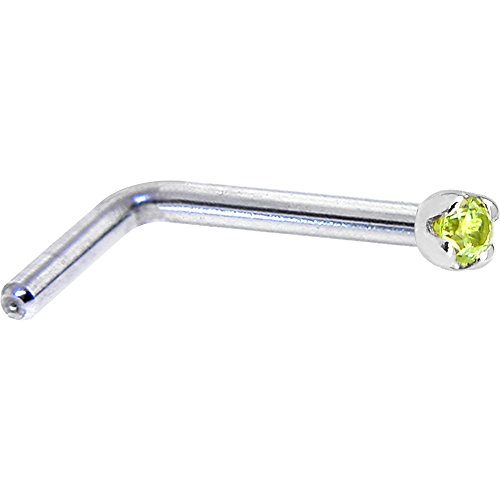 Body Candy G-329 Solid 14K White Gold 1.5Mm Genuine Peridot L Shaped Nose Stud Ring 18 Gauge 1/4 Inch cover