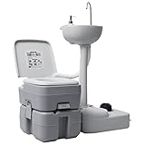 Camping-Toilette: vidaXL Campingtoilette Handwaschbecken Set Tragbar Kolbenpumpe Fußpumpen-Design Mobile Chemietoilette WC Eimer Reise Klo Toilette Waschbecken Grau