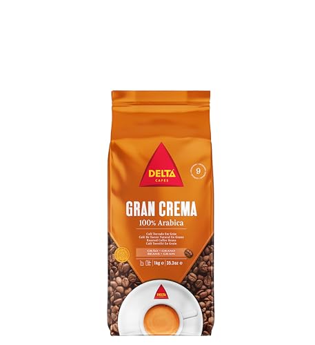 Delta Cafés Gran Crema - Café en Grano 100% Arábico de Guatemala y Colombia - Notas de Cacao Chocolate y Caramelo - 1 Kg