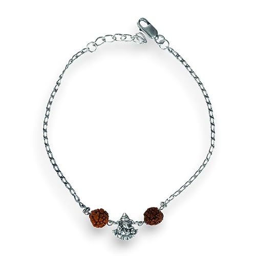 Image of Parnika 925 Om Ganesha Rudraksha Infinity Bro Shiv Bhai Adjustable Silver Rakhi Bracelet For Brother in 92.5 Sterling Silver for Boys and Men | Chandi ki Rakhi | Gift Box Roli Chawal (Ganesha Rudraksh)