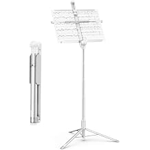 KraftGeek 66" Capsule Music Stand for Sheet Music, Portable and Folding Music Stand for Musicians and Instrument Players, Adjustable Music Tray with Page Holder Clips, No Assembly Required