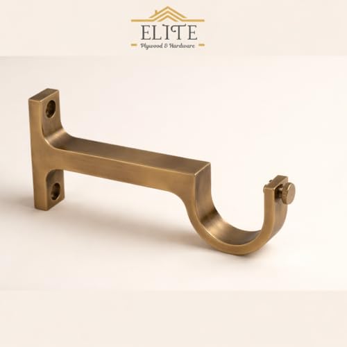 Image of Elite Aluminum Curtain Rod Brackets - Heavy-Duty Wall Mount Clamps for Curtain Rod Support for Door and Window Curtain Rods with Screw and Wall Plug - Pack of 2PCS (Brass Antique)