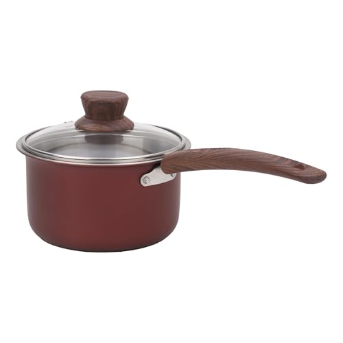 Image of The Better Home 2.5mm Triply Saucepan (1.4L-16cm) with Glass Lid | Tryply Aluminium Kadai with Heavy Bottom | Gas & Induction Kadhai for Deep Frying (Red Saucepan)