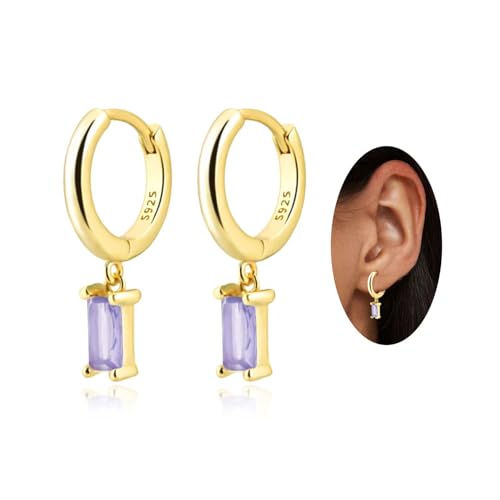 Kleine Gold Huggie Hoop Ohrringe für Frauen, 14K Gold und Amethyst Tropfen Ohrringe Hypoallergenen Schmuck für Mädchen