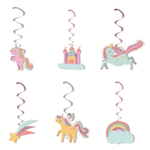 JYNVO Set de 24 guirnaldas espirales de unicornios, decoraciones infantiles en espiral para cumpleaños, decoración en espiral para colgar del techo con temática de unicornios para cumpleaños