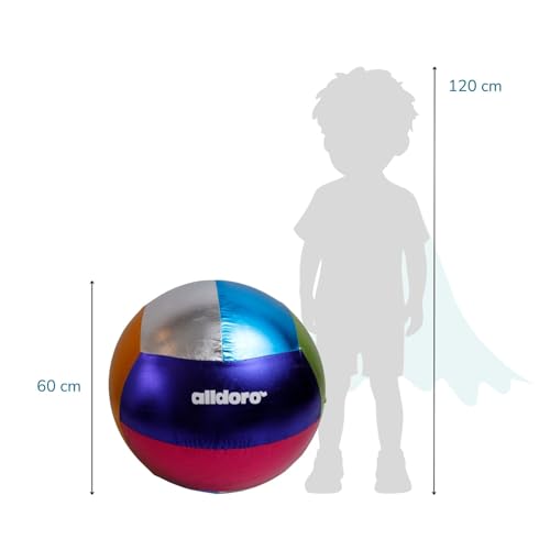 alldoro 60299 XXL Ball Metallic, aufblasbar Ø 60 cm, glänzend, robust mit PVC-Kern & Polyesterhülle, ab 3 Jahren, für Indoor & Outdoor, Bunt