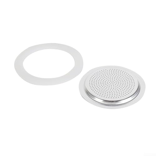 Juego de sellos de goma y tamiz de silicona blanca de varios tamaños, se adapta a ollas de espresso de 1 a 12 tazas, para reemplazo de ollas de estufa de café Moka (1 taza + tamiz)