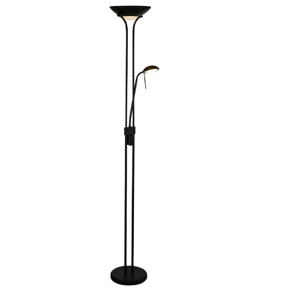 Matt Black LED Modern Retro Double Dimmer Mother & Child Floor Task Light | 18W 1600 Lumen 3000k Warm White | Fully Adjustable Reading Light
