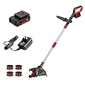 MZK 20V 13-inch String Trimmer with 4 Replacement Spools, 2-in-1 Cordless Electric Weed Eater with Auto Feed, Battery Powered Lightweight Weed Grass Trimmer/Edger(Battery and Charger Included)