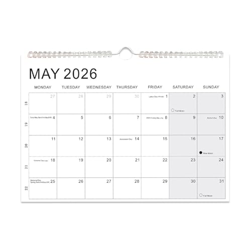 壁掛けカレンダー - マンスリースケジュールパッド、家族計画カレンダー2026、吊り下げ可能なオーガナイザー装飾、大判レイアウト、本格的な実用的なデザイン、家庭、学校、寮用のプレミアムスケジュールアクセサリー。