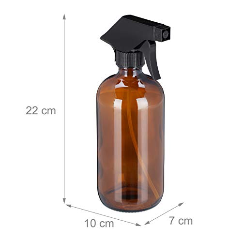 Relaxdays Sprühflasche Glas, 2x 500 ml, Set, nachfüllbar, Nebel & Strahl, Haarpflege, Reinigung, Zerstäuber, leer, braun