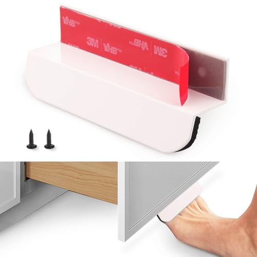 RVPEKUPE 1-Pack Under Cabinet Foot Pull with Adhesive and Screws, Hands Free Toe Foot Pull Opener for Kitchen Trash Cabinet Drawer, 4 Inch (White)