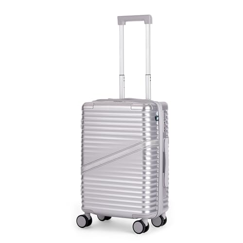 Image of Assembly 20-Inch Trolley Bag Small with 8 Wheels & TSA Lock, Durable Polycarbonate Hard Shell Carry On Cabin Luggage for Weekend Travel Getaways, Silver