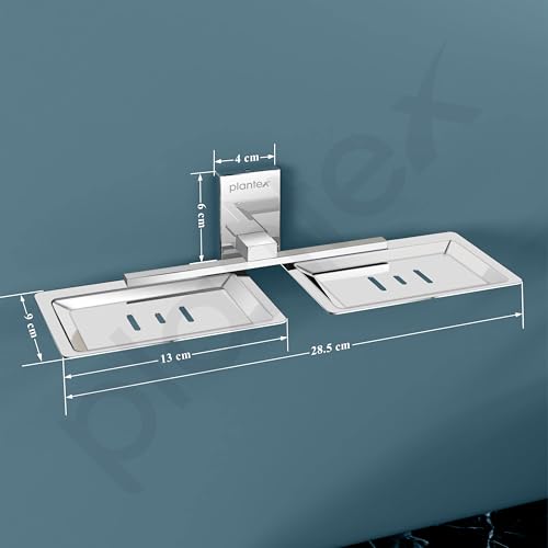 Image of Plantex 304 Grade Stainless Steel Double Soap Dish Stand for Bathroom & Kitchen /Soap Dish /Bathroom Accessories - Iris (Chrome)