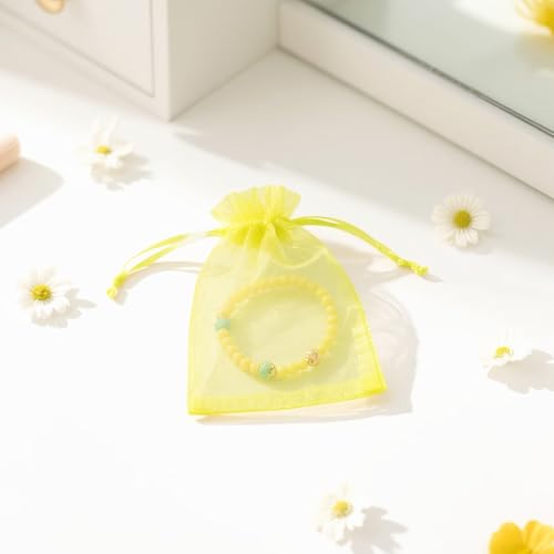 Image of joycraft 50Pcs Lemon Yellow Organza Bags - 2.7x3.5 In Sheer Jewelry Mesh Pouch, Small Party Favor Drawstring Pouch for Wedding, Birthday, Baby Shower, DIY Craft