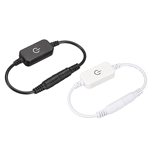 sourcing map LED Touch Inline Dimmer 5/12/24V 2A DC Cord Tact Switch Controller for Single Color Emitting Diode Strip Light, Black White, Pack of 2