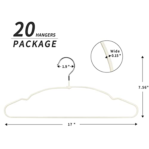 TOPIA HANGER Metal Hangers 20 Pack, Adult Clothes Hangers Space Saving & Non Slip Rubber Coated, Heavy Duty Wire Hanger for Coat,Shirt,Strap Dress,Ivory-CT12I