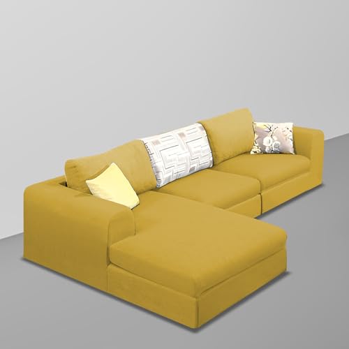 Image of Koza LHS 4 Seater L Shape Sofa Set for Living Room (Yellow Fabric) Premium Fabric Sofa