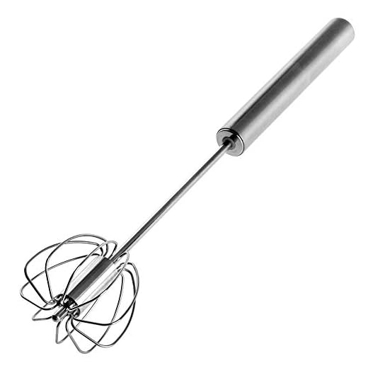 KADAX Batidor giratorio de acero inoxidable, espumador de leche, batidor de mano versátil, batidor manual para mezclar, huevos, salsas, batidor de espuma, batidor de mano (pequeño)