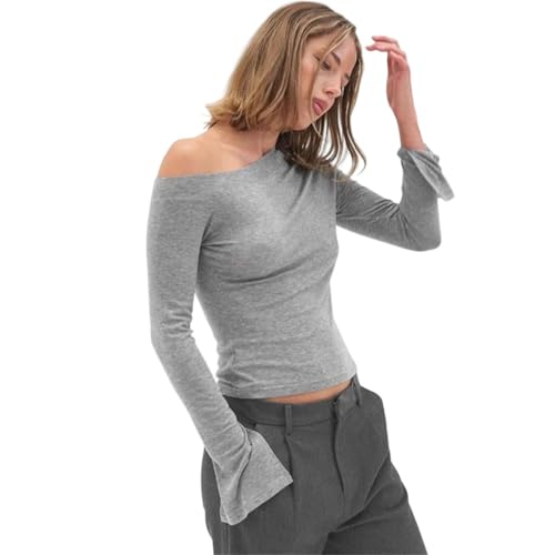 Women's Fall Solid Color Off-Shoulder Long Sleeve Slit Waist-Defining Slim-Fit