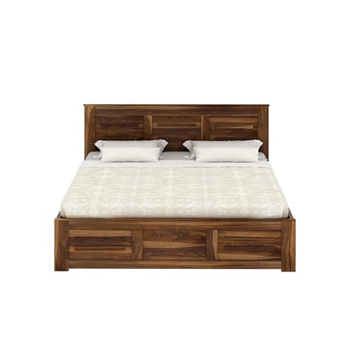 Image of Ganpati Arts Sheesham Wood Swiss Queen Size Bed with Hydraulic Storage | Wooden Double Bed Cot Palang Furniture for Bedroom, Living Room, Hotel, Home (Teak Finish)