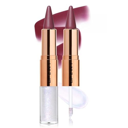 Noerrors Shimmer Lip Gloss with 2 in 1 Ombre Lip Liner Combo, High Shine Renewal Lip Gloss for Women,Gradual Ombre Effect with Easy to Use Ruby Crayon Tip Smooth Long Wear，Smudgeproof,Glitter Makeup