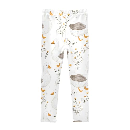 White Goose Floral Girls Casual Leggings for Kids Printed Long Pant Bottoms Stretch and Soft2