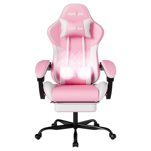 Ergonomic Video Gamer Chairs Gaming Computer Chair Gamer Chairs for Adults Massage Lumbar Support Swivel Height Adjustable Headrest Backrest