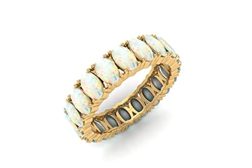 Eternity Band for Women, 14k Yellow Gold Eternity Ring for Women, 5x3mm Oval Cut Opal Band Ring