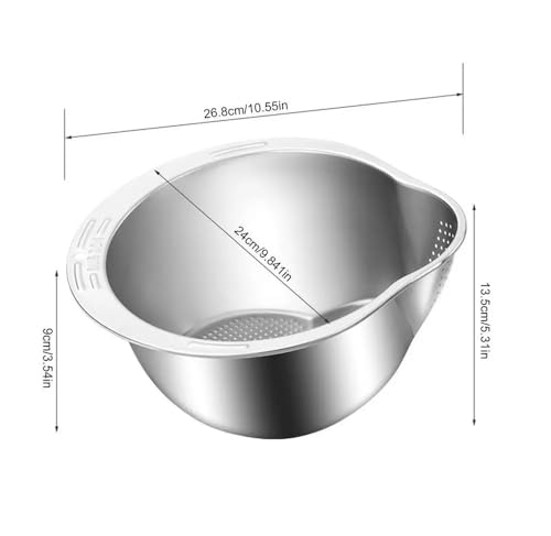 Image of Onrpix Multipurpose Stainless Steel Colander Basket for Washing Rice, Fruits, Vegetables, Grains, Strainer Drainer Bowl with Handle, The Kitchen Bowl (27CM)