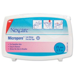 Cinta adhesiva de primeros auxilios de microporos de 3 m, 25 mm x 5 m, color blanco, ref. 1533d [Pack 6]