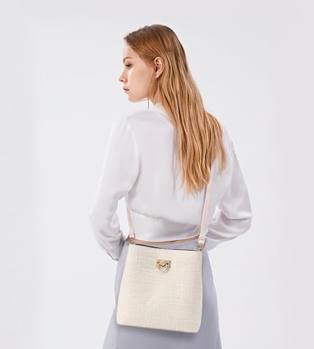 KALIDI FANCY FOREST Kleine Umhängetasche Damen, Leder Crossbody Bag Damen, Stylische Handtasche mit Verstellbarem Gurt,Beige