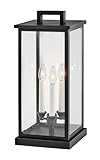 Hinkley Weymouth Medium Pier Mount Outdoor Lantern - Estate Series, 3-Light, Aluminum, Candle Sleeves, Rectangular, Clear Beveled Glass - Black Finish