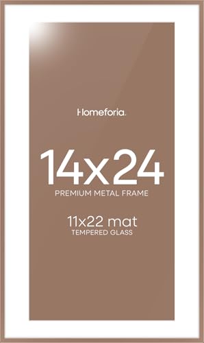 Image of Homeforia 14x24 Picture Frame Mocha, High End Metal 14x24 Poster Frames with Mat 11x22 Photo, 14 x 24 Mocha Frame Matted to 11 by 22 Print, 24by14 Thin Hanging Frames, Tempered Glass, Wall Kit, Set of 1