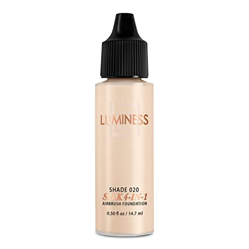 Luminess Air Silk 4-In-1 Airbrush Foundation- Foundation, Shade 020 (.5 Fl Oz) - Sheer to Medium Coverage - Anti-Aging Formula Hydrates and Moisturizes - Professional Makeup Kit for Cordless Air Brush