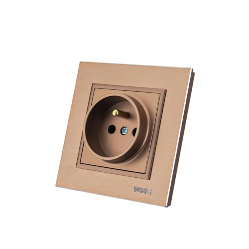 Enchufe de pared,Enchufes estándar,Enchufe de pared de interior 250V AC 16A,Enchufe de toma de tierra con toma de tierra francesa Colores Cobre Aluminio Cepillado Panel