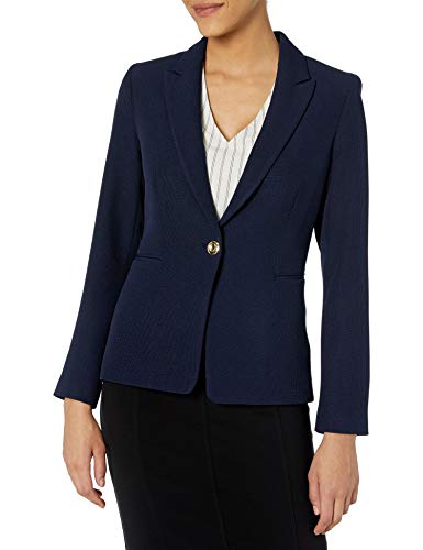 Tahari ASL Women's Single Button Peak Lapel Blazer, Navy, 10