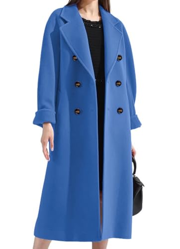 chouyatou Women's Winter Double Breasted Wool Coat Business Casual Midi Long Winter Trench Coat with Belt2