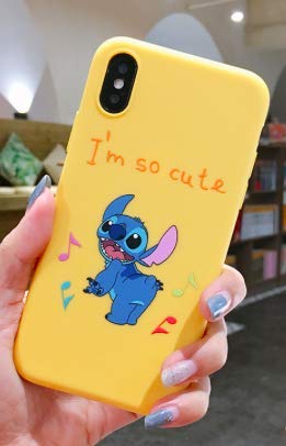 Art Design Funda para iPhone XR Stitch & Lilo Azul I Am So Cute Music Amarillo Carcasa de Moviles Caso Silicón