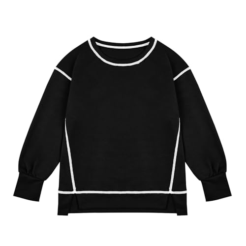 Teen Girls Trendy Sweatshirts Crewneck Long Sleeve Side Split Sweatshirt Casual Loose Preppy Fall Pullover Tops4
