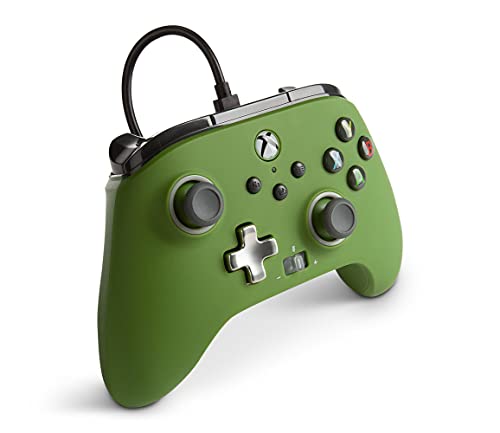 Power A - Mando con Cable, Salida de Audio y Botones programables, de Color Verde Soldier para Xbox One y Xbox Serie X (Xbox One)