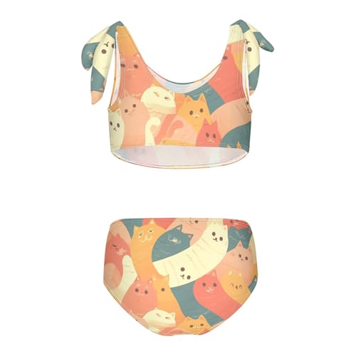 KLL Cute Cat Cartoon Illustration Girls' Two Piece Bikini Set Beach Swimsuits Swimming Suits Adjustable Shoulder Strap2