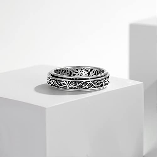 YAFEINI Fidget Ring Sterling Silver Spinner Ring for Women Celtic Knot/Sunflower/Daisy/Heart/Tree of Life Spinning Ring Fidget Jewelry Gifts for Women Men 6-124