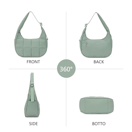 Image of Small Puffer Bag, Crescent Shoulder Bag for Women,Nylon Quilted Tote Handbags with Adjustable Strap (Green)