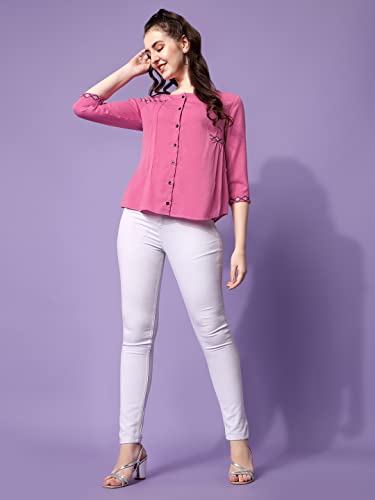 Image of PRETTIFY Women's Regular Fit Embroidered Casual 3 /4 Sleeve Western Top